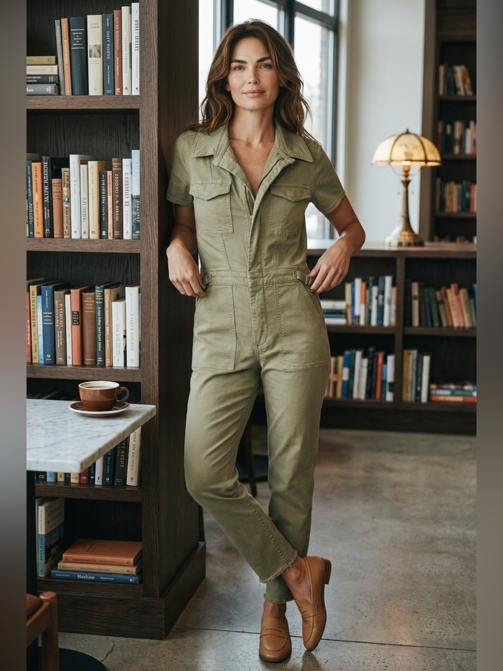 Good American Olive Green Utility Short-Sleeve Jumpsuit
